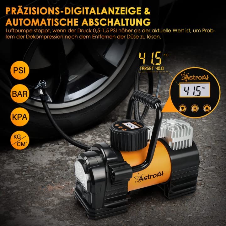 AstroAI Compressore Auto 12 V Aria Portatile Professionale con LED, –