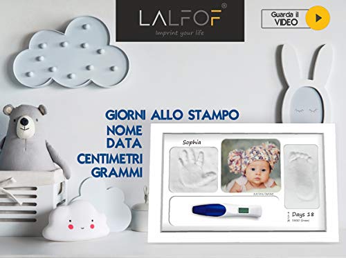 LALFOF® Cornice Impronta Mani e Piedi Neonati con NOME e Data in Rosa o  Blu.Cornice Impronte Neonato con Kit Impronte Mani e Piedi Neonato