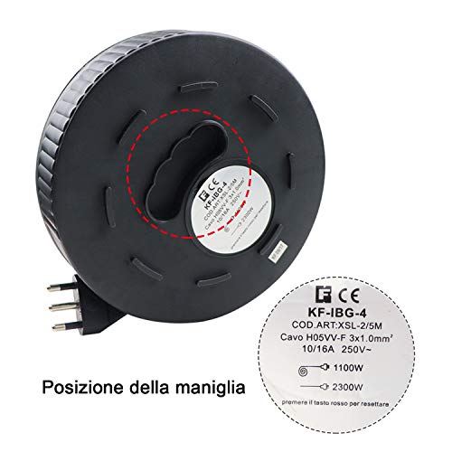 Prolunga Elettrica Con Avvolgicavo 5 Mt, 4 Prese Polivalenti (schuko + 10/16a)