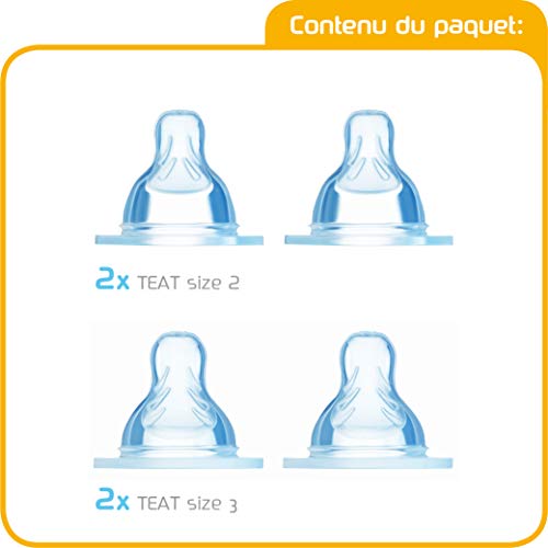 MAM Teat Set Size 2-3, 2 Tettarelle silicone per 2+ mesi e 2 4+ mesi,. –