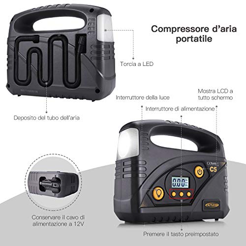 Compressore Aria Portatile Auto 12 Volt CC, Mini Pompa Elettrica per  Bicicletta