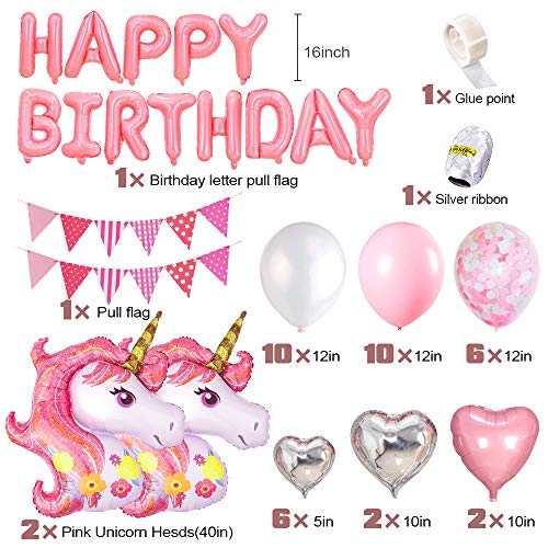 AYUQI Unicorno Palloncini Compleanno Decorazioni, Set di Banner Rosa R –