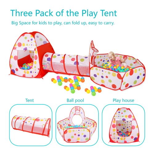 MAIKEHIGH Tenda con Tunnel, 3 in 1 Pop-Up Tunnel Gioco per Bambini