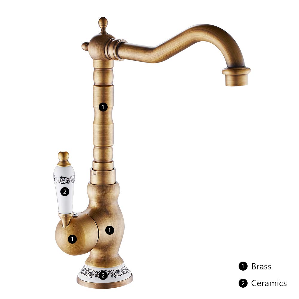 Miscelatore Rubinetto Antico Monocomando per Lavabo Alto da Ottone –