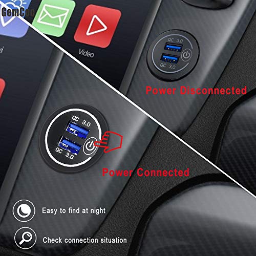 GemCoo QC3.0 Presa USB per Auto Doppio con Interruttore Touch Z- Bianc –