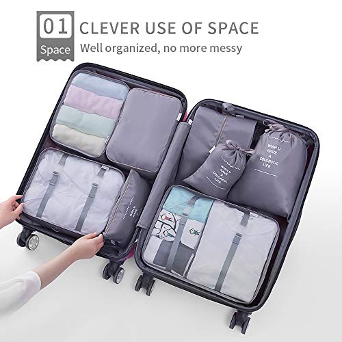 7 pezzi cubi di imballaggio per bagagli da viaggio organizer Bag sacchetti  di compressione valigia per