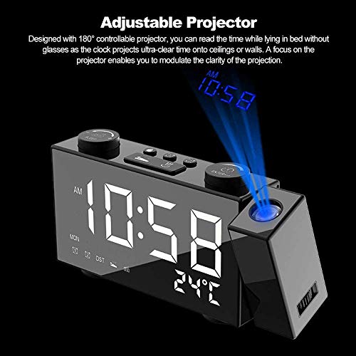 Acquista Sveglia con proiezione Proiettore a 180 gradi con radio FM  Funzione snooze 4 Dimmer Doppia sveglia Ricarica USB