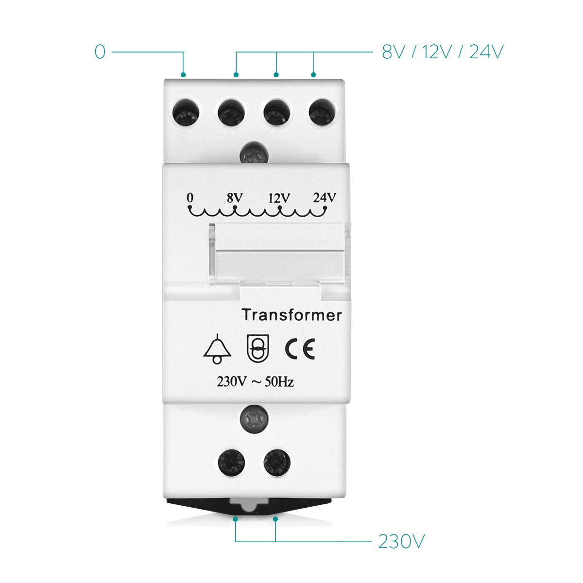 trasformatore barra din monofase da 230 volt a 8-12-24 volt 8va campanello