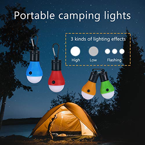 Yizhet Lampada LED da Campeggio, 4 pezzi Tenda Blu+verde+rosso+arancia –