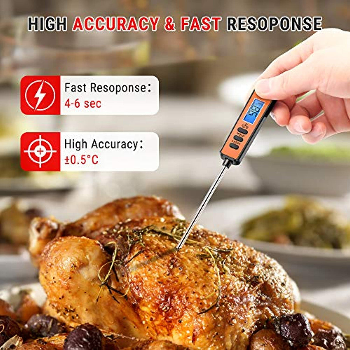 Termometro per carne digitale, termometro per alimenti a lettura  istantanea, sonda per termometro per dolci da cucina per cucina, grigliate  all'aperto