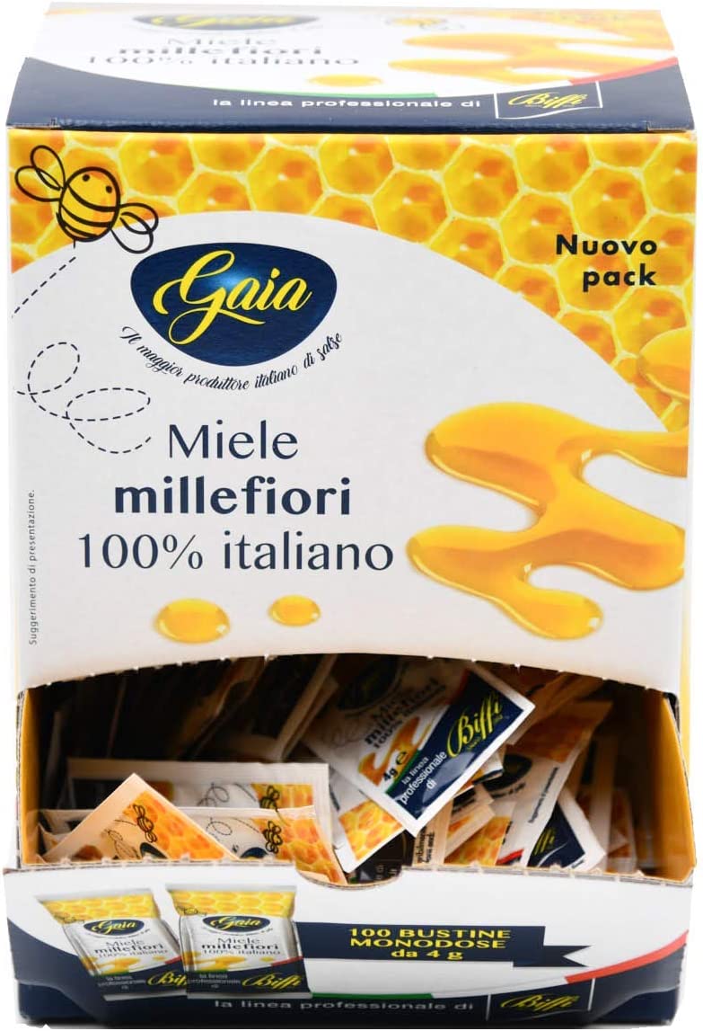 Gaia Miele Millefiori 100% Italiano - 100 Bustine da 4g –