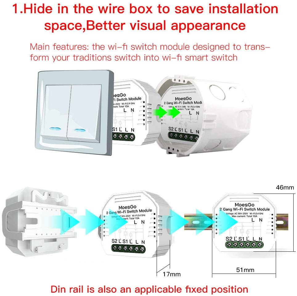 MoesGo Mini 2 Gang Modulo WiFi fai da te per interruttori luce, contro –