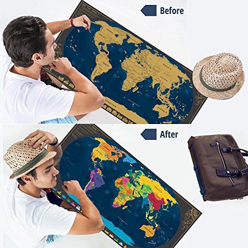 POOTACK Mappa del Mondo, da Grattare 840 * 420mm - Island, –