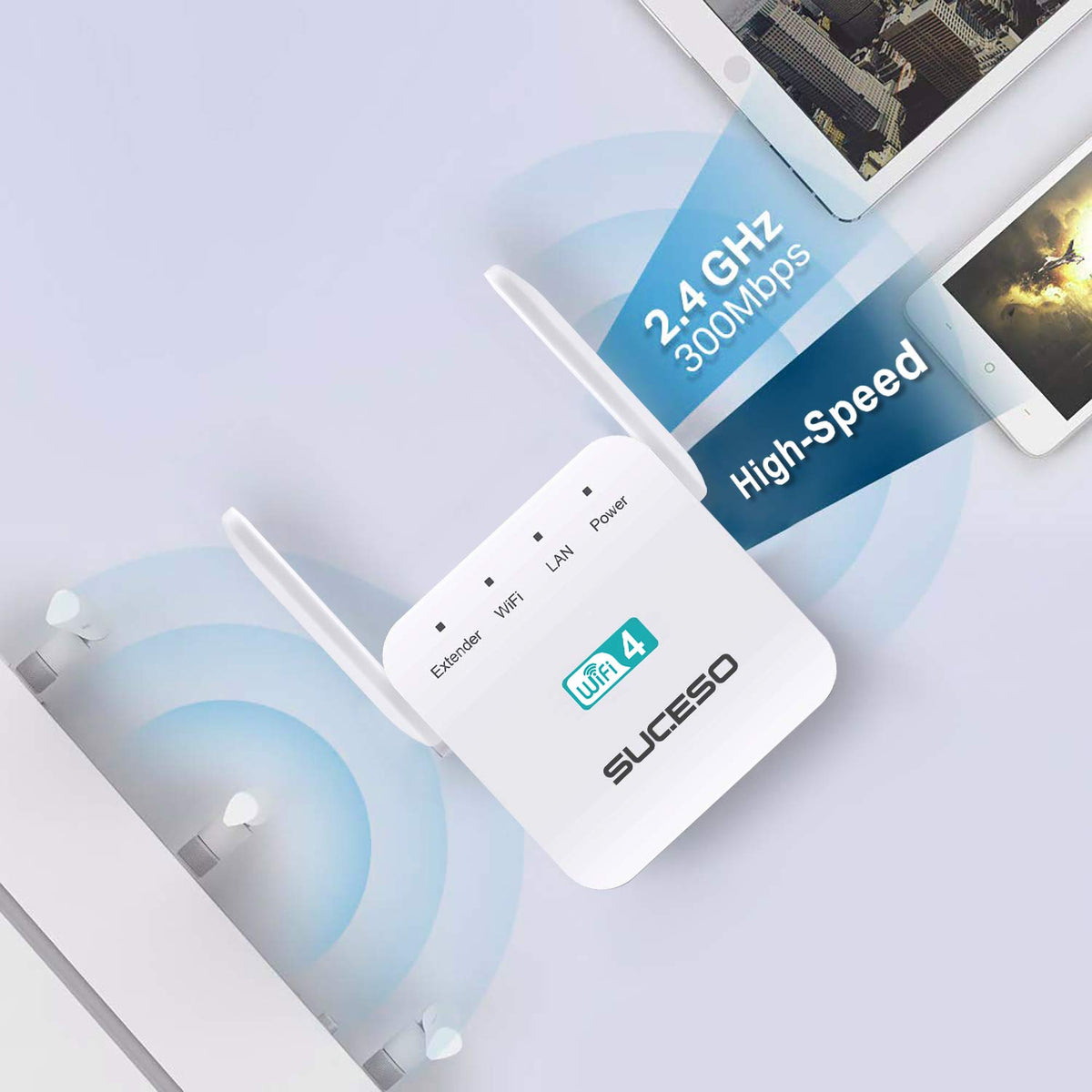 SUCESO Ripetitore Wifi Wireless WiFi Extender 300Mbps/2.4GHz, –