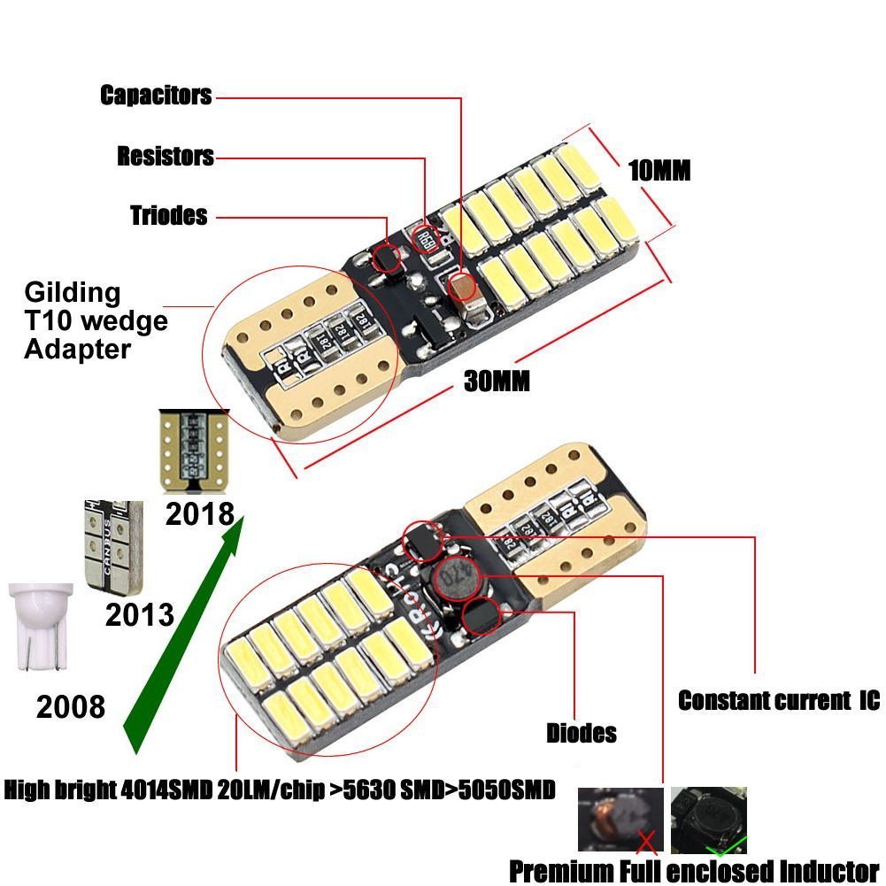 Fastcar 10pcs 194 W5W T10 led canbus no error cuneo lampadine 24 T10, –