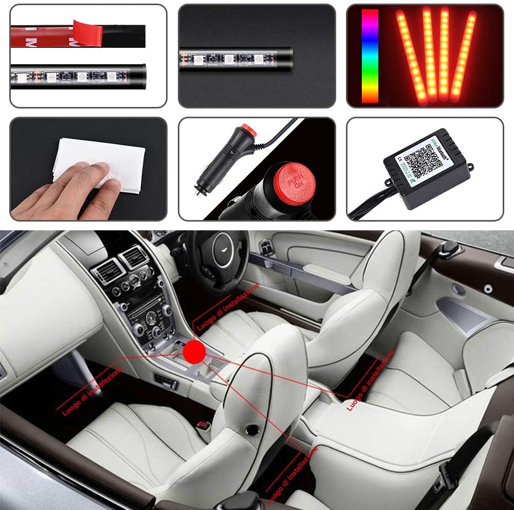 Luci interne per auto, striscia luminosa a LED per auto, con controllo app  Bluetooth, kit di