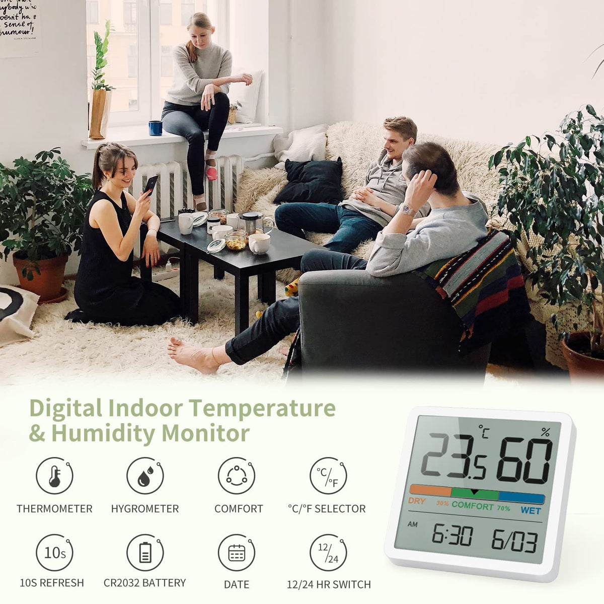 NOKLEAD Igrometro Termometro per interni - Indicatore digitale con sen –