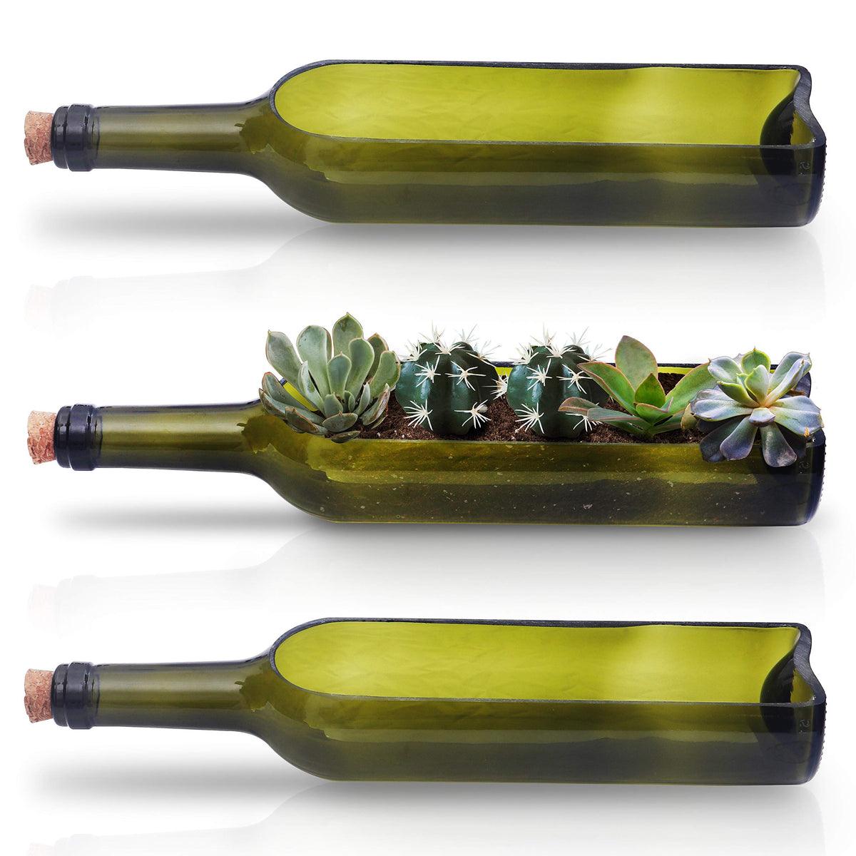 Vaso Vetro Bottiglia di Vino (3Pz) Vasi Moderni da Interno 22,5 x 5,8c –