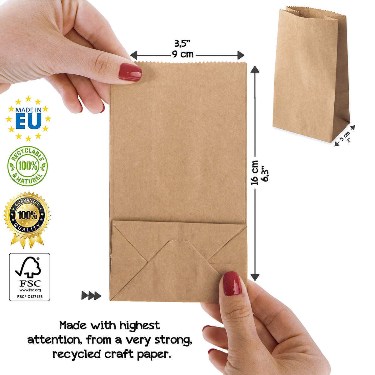 PAKNOR® 100 sacchetti di carta piccoli marroni - 9 x 16 x 5 cm