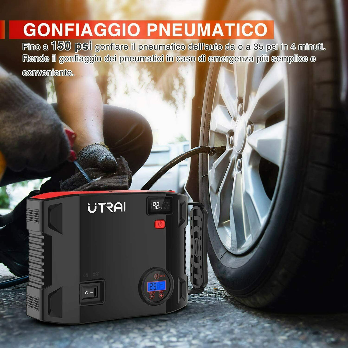 UTRAI Jstar 5 Avviatore di Emergenza 4 in1 Pompa Aria Auto 150PSI