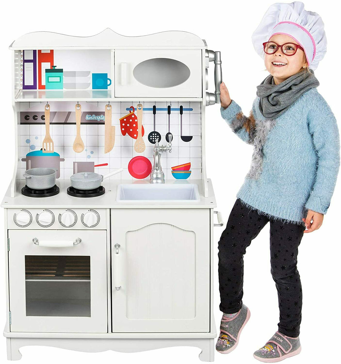 Kinderplay Grande Cucina Giocattolo per Bambini – Legno Vintage Bianca  Accessori per Cucina, Cucina per Bambini, Gioco in Legno, alta 92 cm,  Accessori Inclusi, GS0059 – Giochi e Prodotti per l'Età Evolutiva