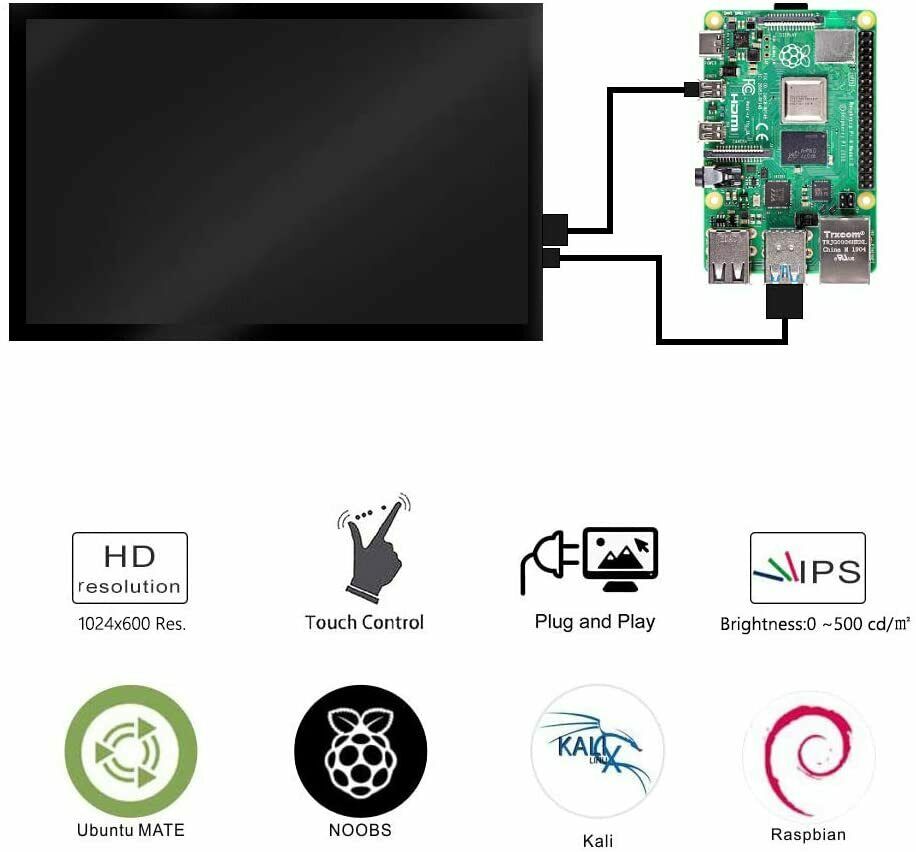 Monitor touchscreen portatile da 7 pollici per Raspberry Pi 4, display –