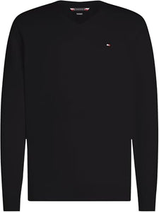 Tommy Hilfiger Pullover Uomo Cashmere V Neck Pullover in Maglia, Nero (Black), M