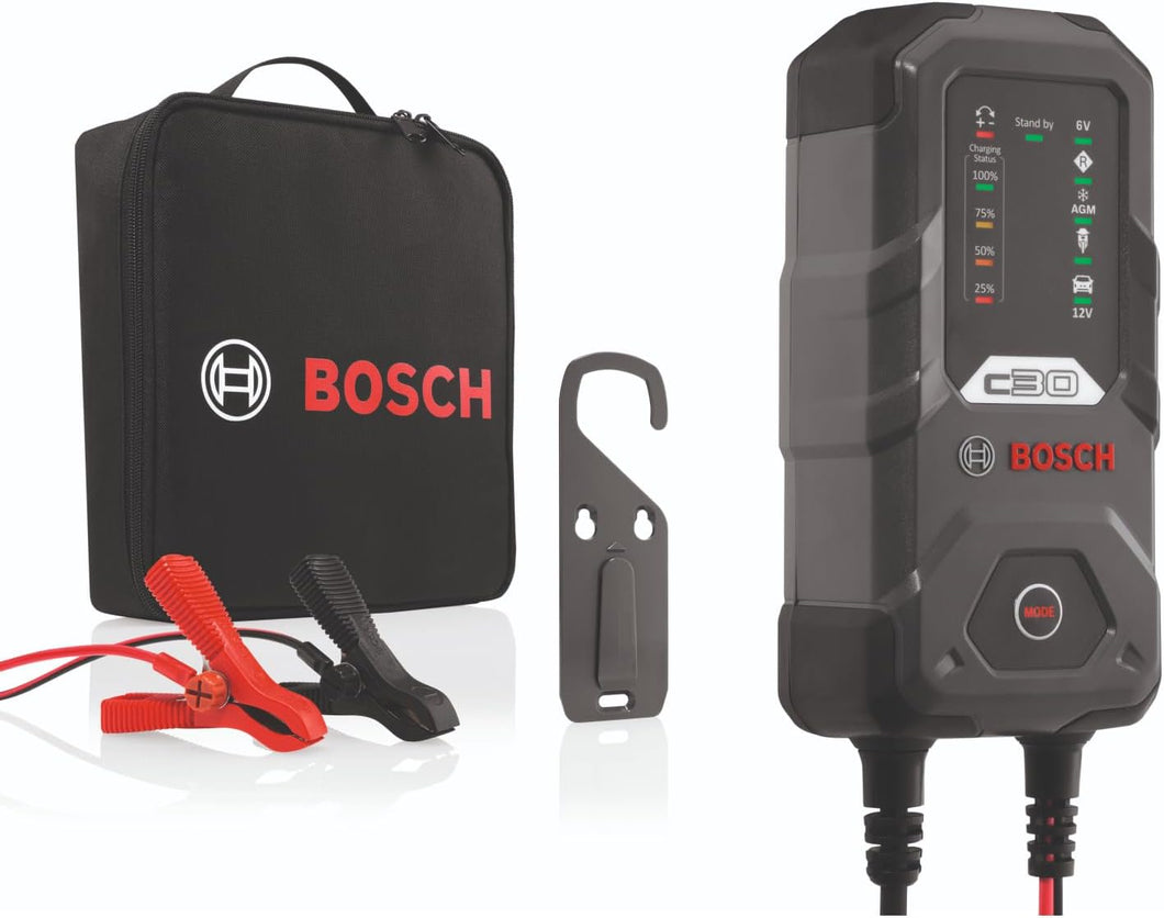 Bosch C30 Caricabatterie Intelligente e Automatico 6V-12V / 3.8A, per Batterie al Piombo-Acido, GEL, Start/Stop EFB, Start/Stop AGM per Moto, Auto e Veicoli Commerciali Leggeri