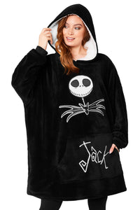 Disney Felpe con Cappuccio da Donna Felpa Coperta Oversize in Pile Felpa Invernale Donna Ragazza Stitch Jack Skellington (Nero/Jack Skellington)