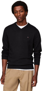 Tommy Hilfiger Pullover Uomo Cashmere V Neck Pullover in Maglia, Nero (Black), M