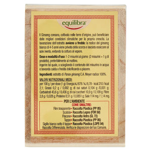 Equilibra Alimenti, Ginseng Coreano Puro 100%, A Base Di Radice Di Ginseng Bianco, Coltivato Nelle Terre D'Origine, Estratto Lavorato A Freddo, Barattolo 30 G