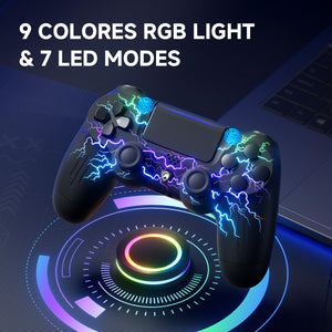 ECHTPower Controller Wireless per PS4, Joystick con Luci RGB per PS4/Pro/Slim/PC, Batteria da 1000mAH, Doppia Vibrazione, Giroscopio, jack per Cuffie da 3,5mm, Controller Ergonomico e Antiscivolo