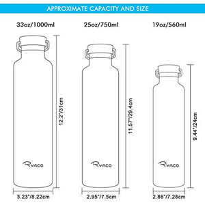 Ryaco Bottiglia Termica per Acqua in Acciaio Inox 1000ml / 35oz, Argento