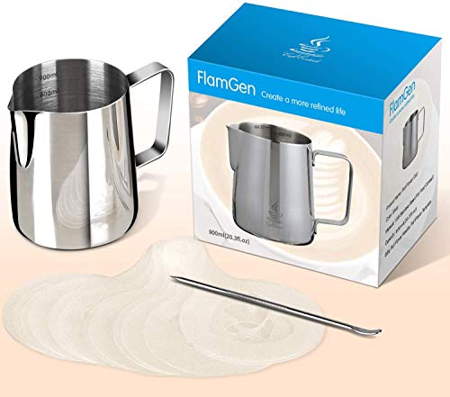 FlamGen Bricco per Latte in Acciaio Inox, Brocca Schiuma di 900ml