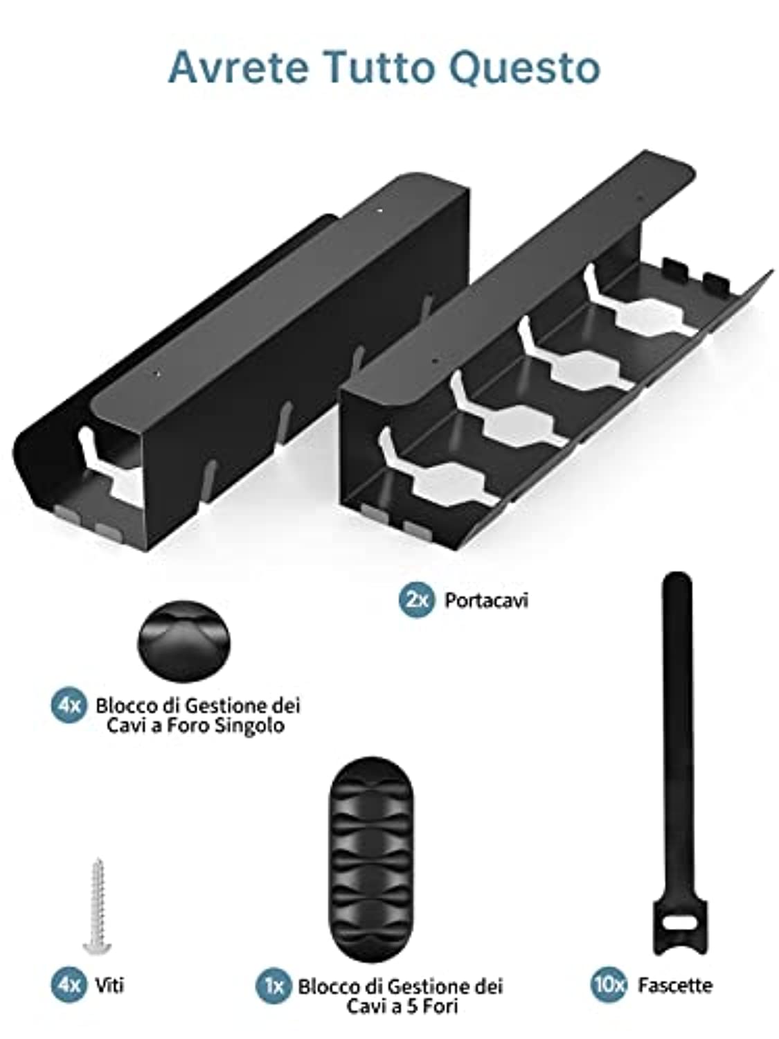 HassoKon Raccogli Cavi Scrivania, 2 Canalina Coprifili Nera, Organizza –