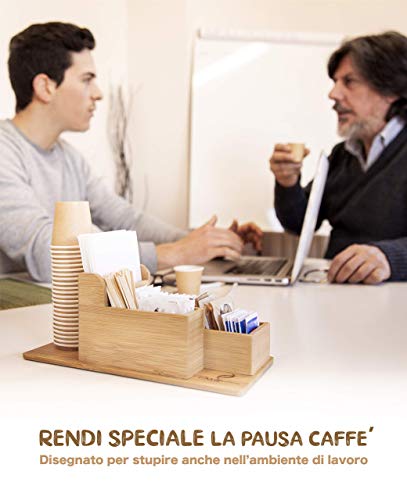 FMC SOLUTIONS Porta Accessori da caffè Cialde in bambù - ideale x Zucchero  in Bustine, The, Palette
