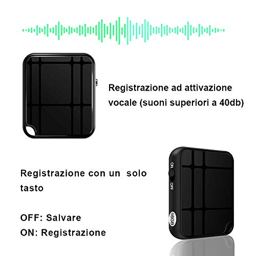 H+Y Mini registratore vocale attivazione vocale, forte magnete integrato,  capacità di registrazione 156 ore, mini registratore vocale per lezioni