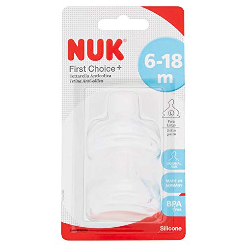 Nuk 10721277 First Choice+ Tettarella, Silicone, 6-18 Mesi, 2 Fori Mis –