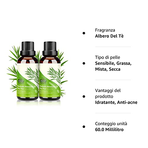 Tea Tree Oil Puro 100% Olio Essenziale Tea Tree 2 PACK - Olio Di