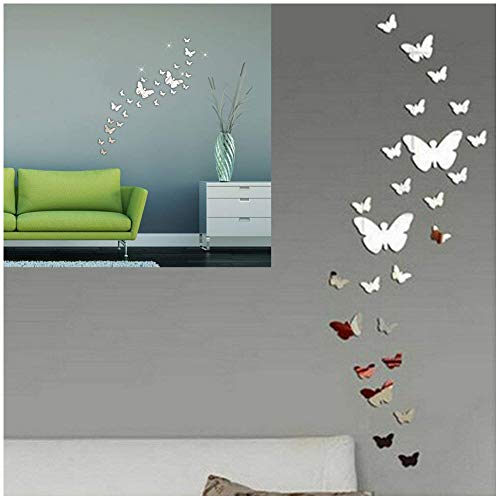 SwirlColor 30PCS Farfalla Combinazione 3D Specchio Wall Stickers Home Argento - Ilgrandebazar