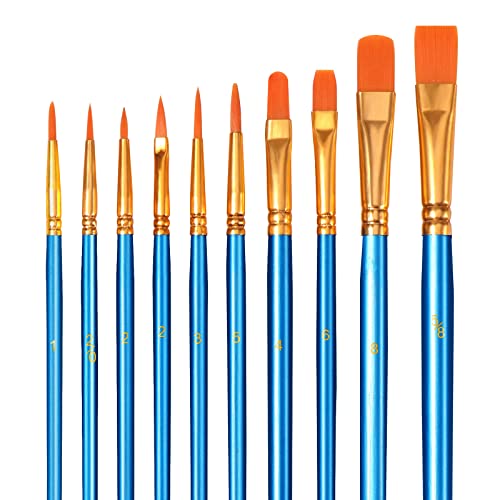 10 Pezzi Pennelli Acrilici - Brencco Nylon Artist Brushes, Set di