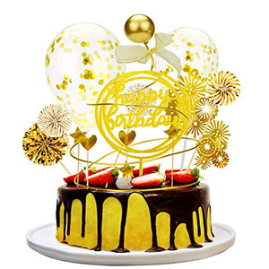 Herefun Decorazione Torta Topper Set, Includere Oro Glitter Happy Birt –