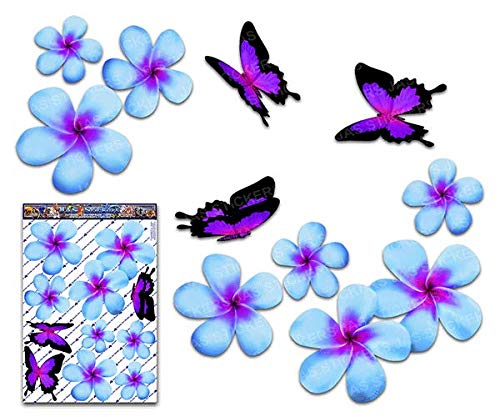 Fiore frangipani plumeria blu doppio + farfalla grande adesivi auto... - Ilgrandebazar