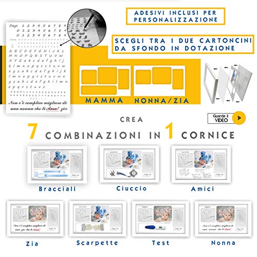 LALFOF Cornice Impronte Neonato 7in1 con lettere adesive + porta bracc –