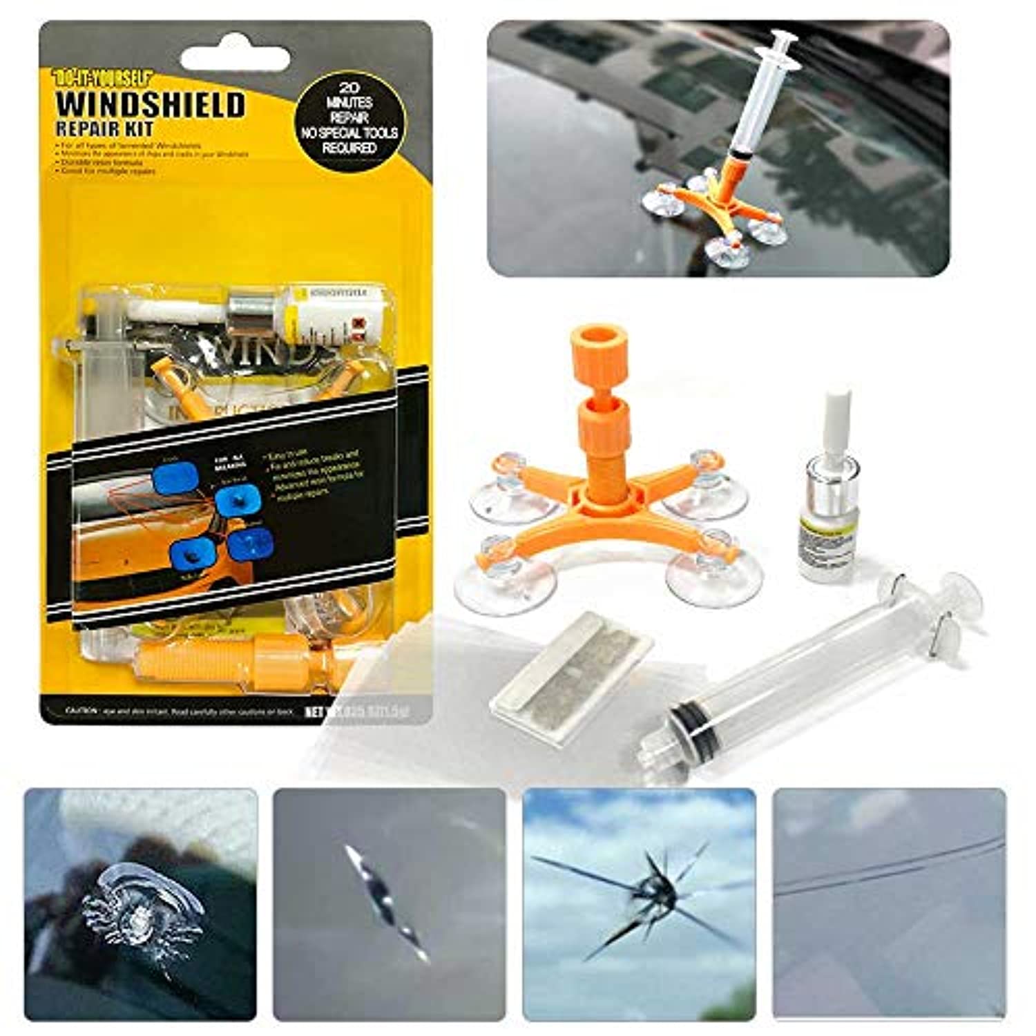 Kit Riparazione Parabrezza Auto,Kit ripara parabrezza Vetro Auto con  Riparazione Resina e Siringhe Pressione,Glass Repair,Kit Ripara Vetro Auto  per