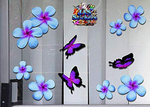 Fiore frangipani plumeria blu doppio + farfalla grande adesivi auto... - Ilgrandebazar