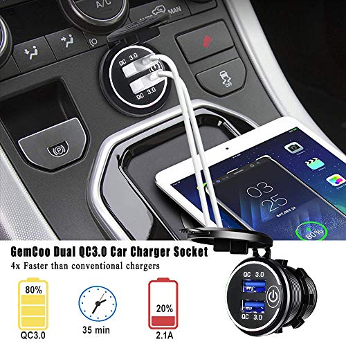 GemCoo QC3.0 Presa USB per Auto Doppio con Interruttore Touch Z- Bianc –