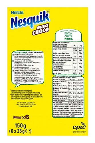 Nesquik Maxi Choco Barrette di Cereali al Cioccolato e al Latte, 16  Confezioni da 6 Pezzi