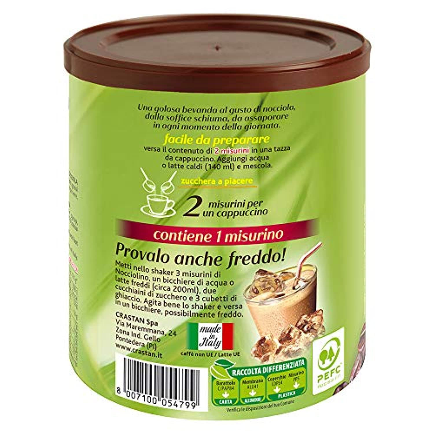 Crastan Nocciolino - Instant Hazelnut Cappuccino - 150g - 12 Cups