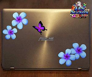 Fiore frangipani plumeria blu doppio + farfalla grande adesivi auto... - Ilgrandebazar